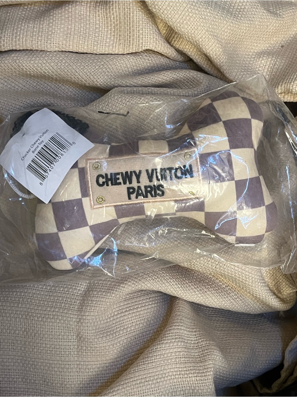 Checkerboard Bone Dog Toy - Cream & Purple